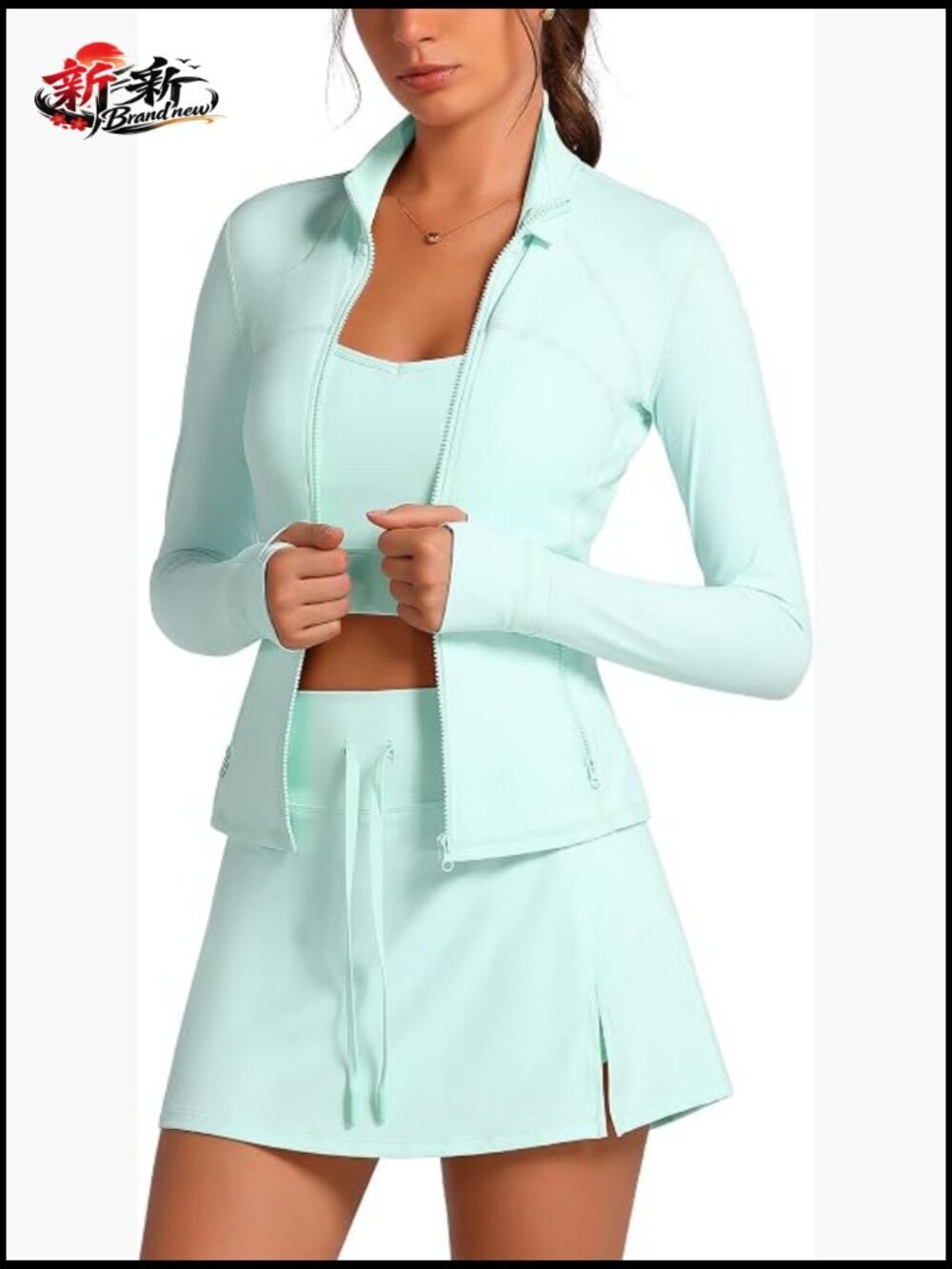 3-Piece Zip Up Jacket Cami Top Skirt Tennis Dress Athletic Set